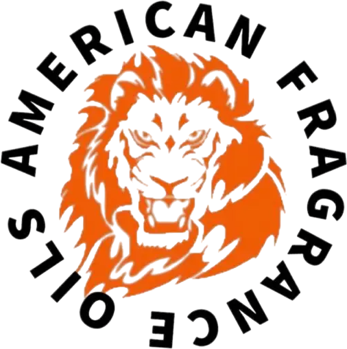 Orange lion head with black circular text around it.