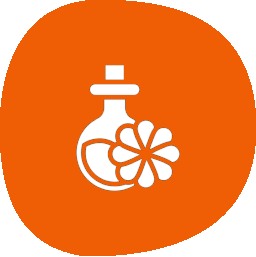 White perfume bottle icon on orange background.